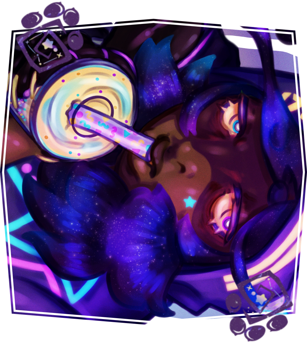 Black Robotic Space Themed Lion Nekomimi drinking space themed boba.